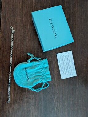 Authentic Tiffany & Co. Silver Box Chain Bracelet w/ Tiffany Blue Pouch & Box